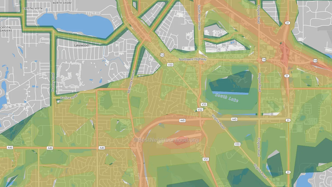 Coventry, Crystal Lake, IL Map of Noise Levels in Coventry