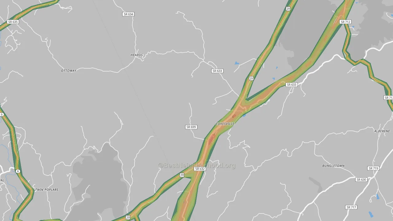 Covesville, VA Map of Noise Levels in Covesville