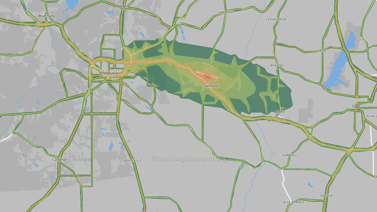Covington County, AL Map of Noise Levels in Covington County