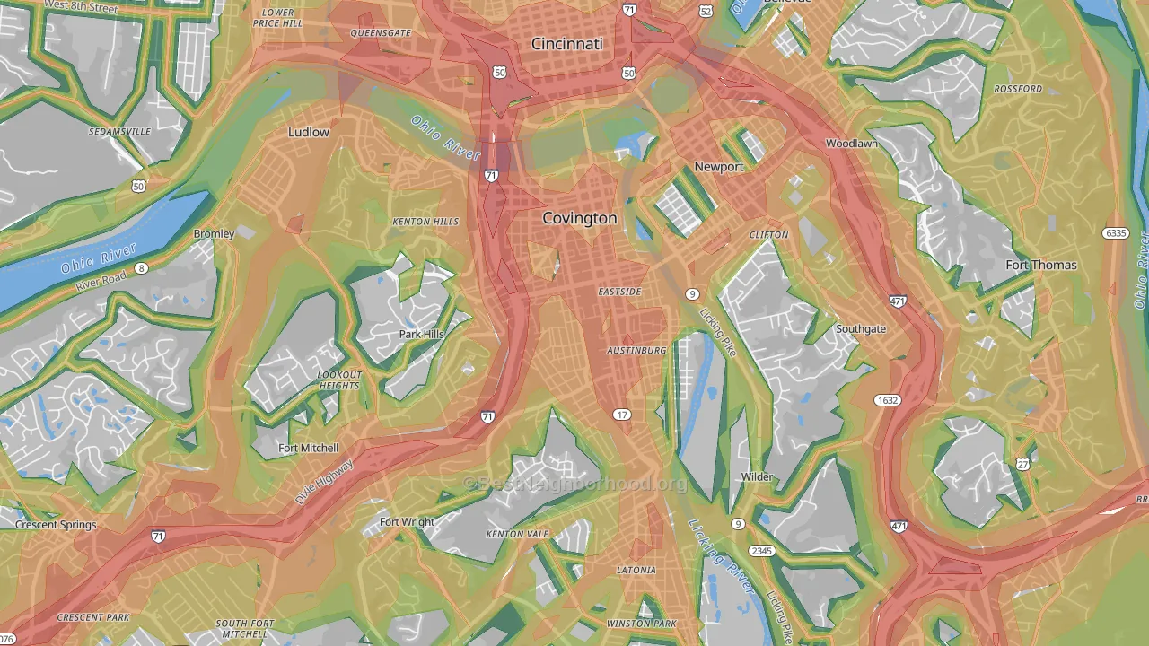 Covington, KY Map of Noise Levels in Covington