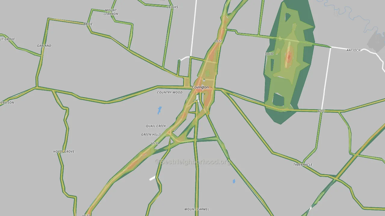 Covington, TN Map of Noise Levels in Covington