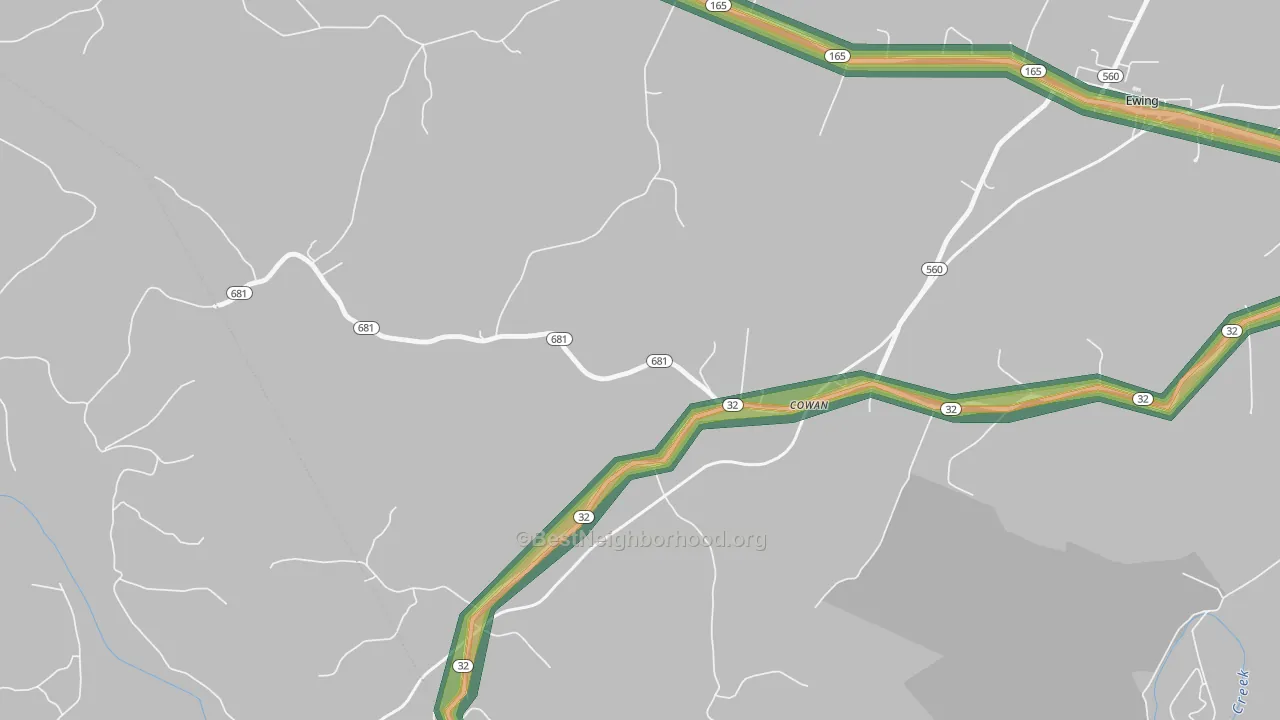 Cowan, KY Map of Noise Levels in Cowan