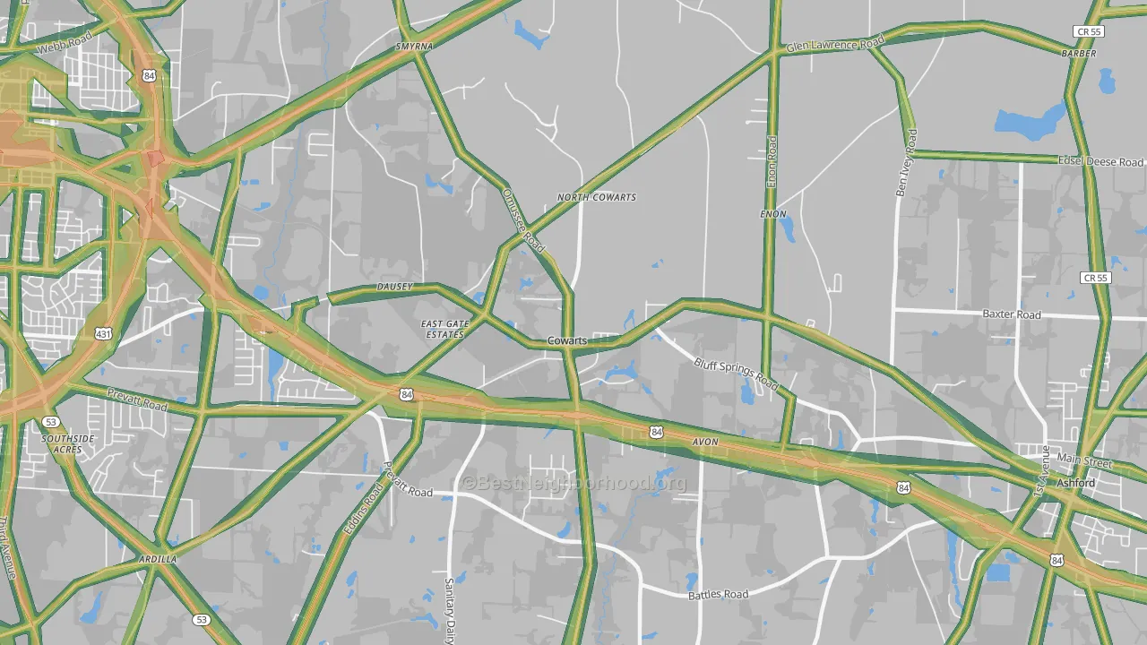 Cowarts, AL Map of Noise Levels in Cowarts