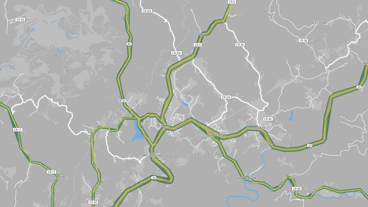 Cowen, WV Map of Noise Levels in Cowen