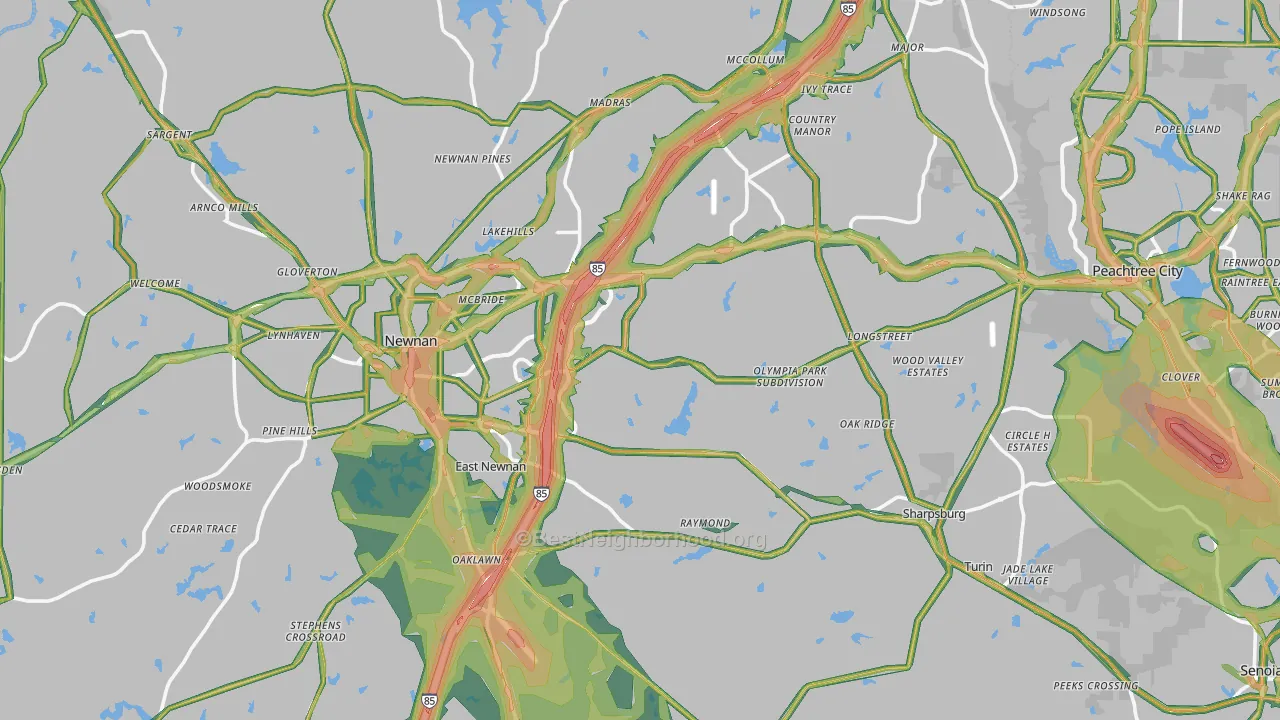 Coweta County, GA Map of Noise Levels in Coweta County