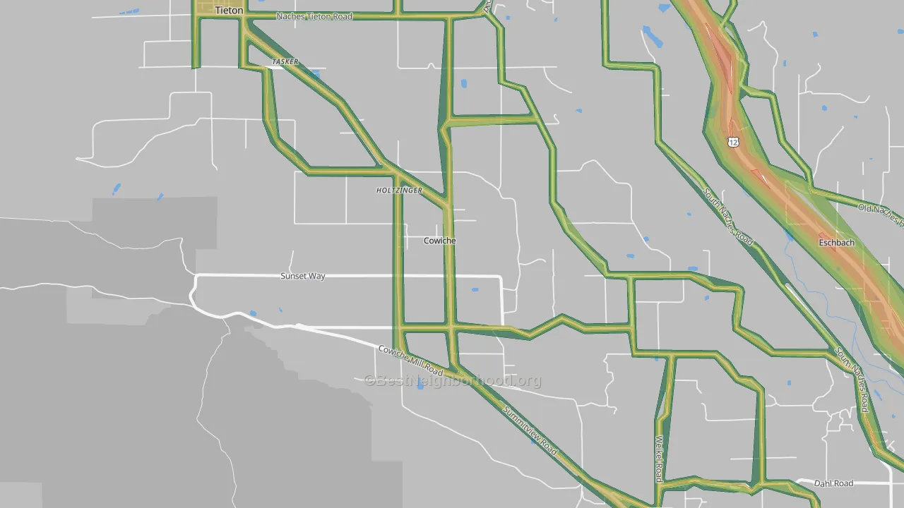 Cowiche, WA Map of Noise Levels in Cowiche