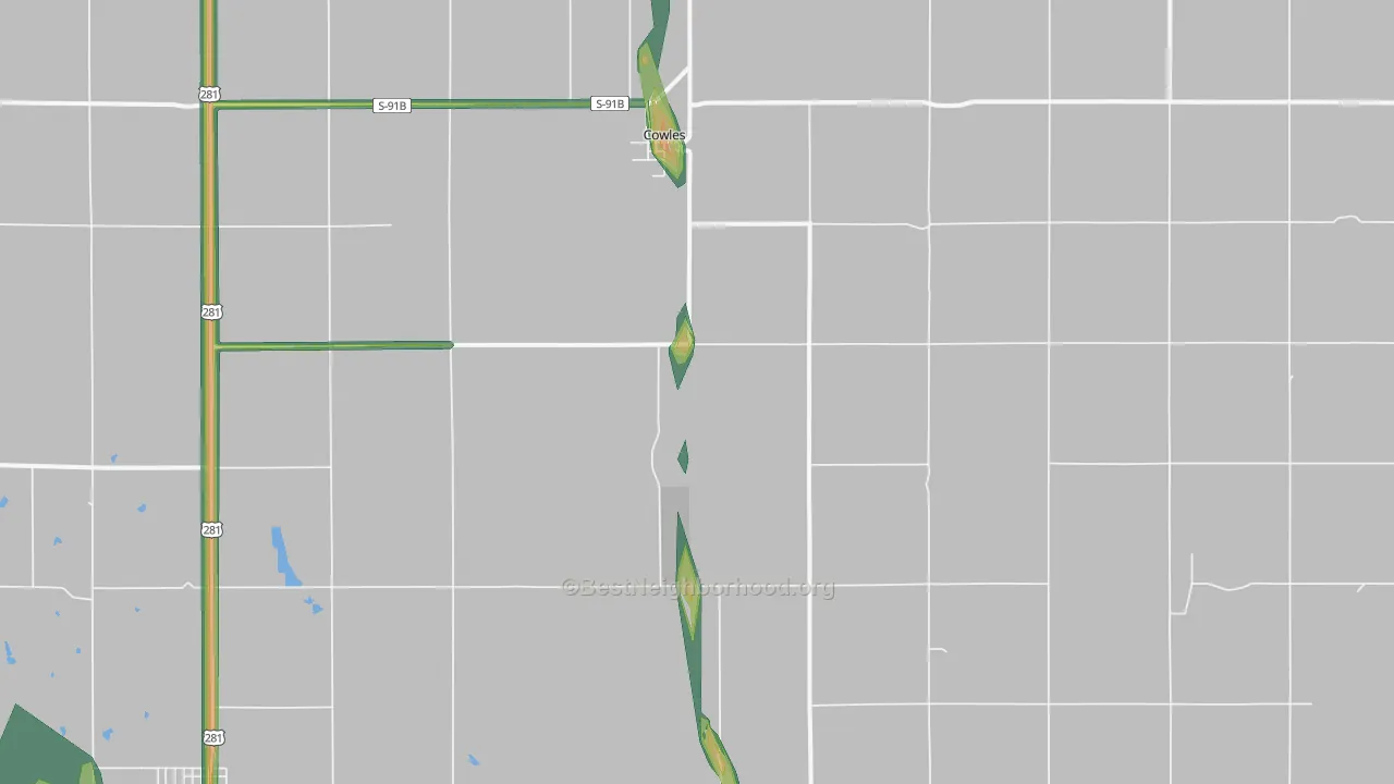Cowles, NE Map of Noise Levels in Cowles