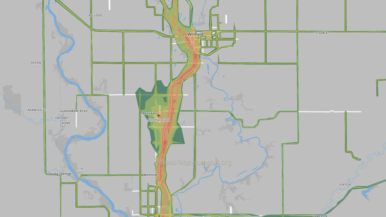 Cowley County, KS Map of Noise Levels in Cowley County