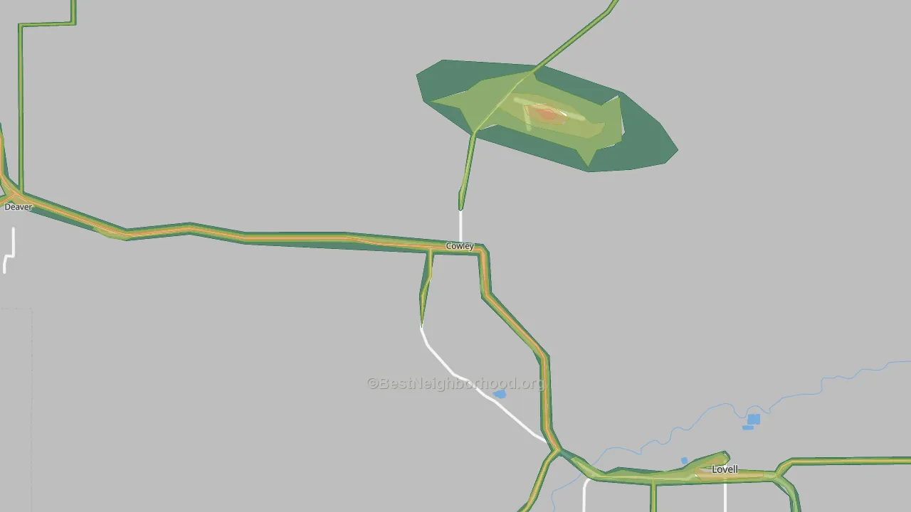 Cowley, WY Map of Noise Levels in Cowley