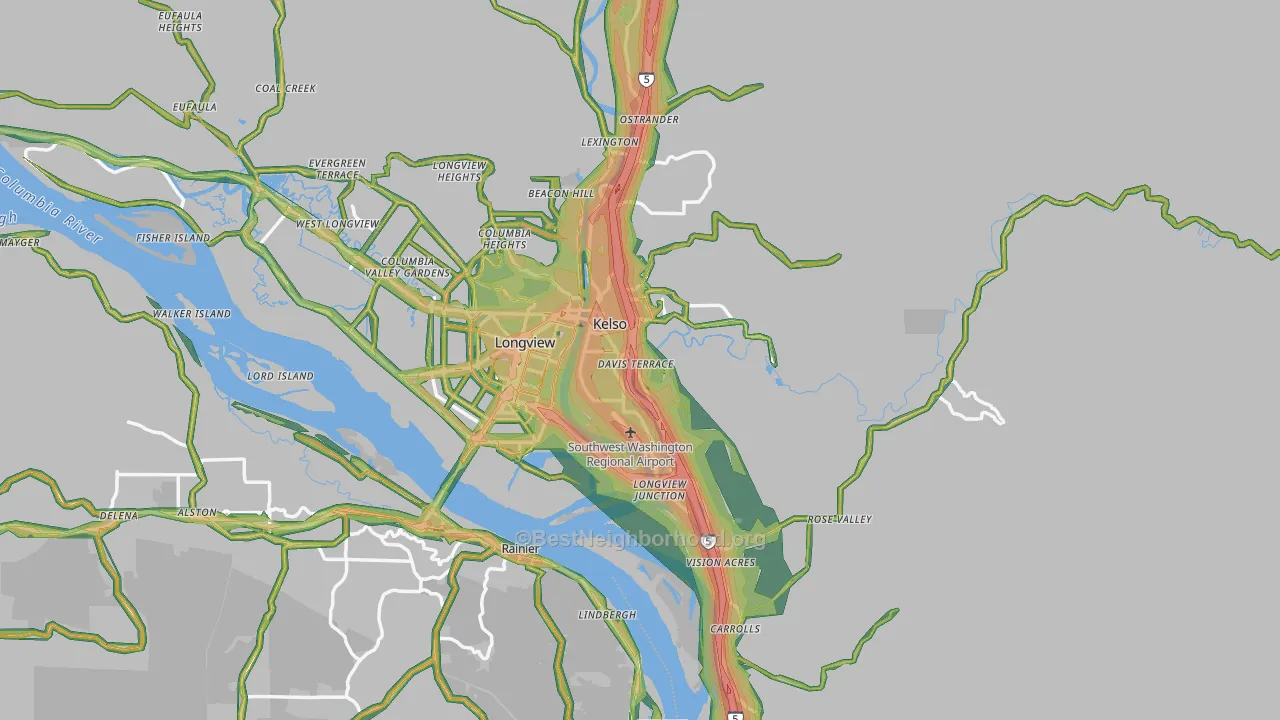 Cowlitz County, WA Map of Noise Levels in Cowlitz County