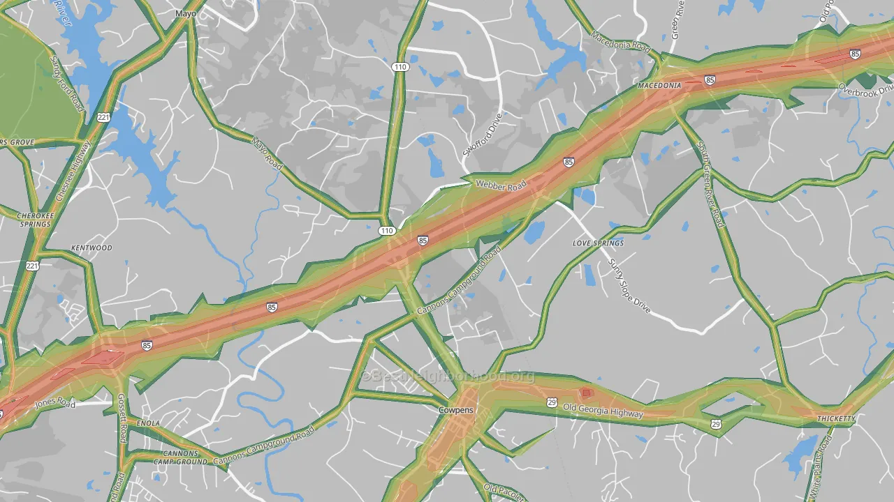 Cowpens, SC Map of Noise Levels in Cowpens