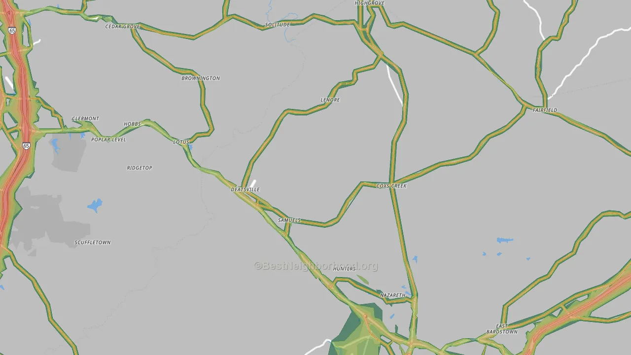 Coxs Creek, KY Map of Noise Levels in Coxs Creek