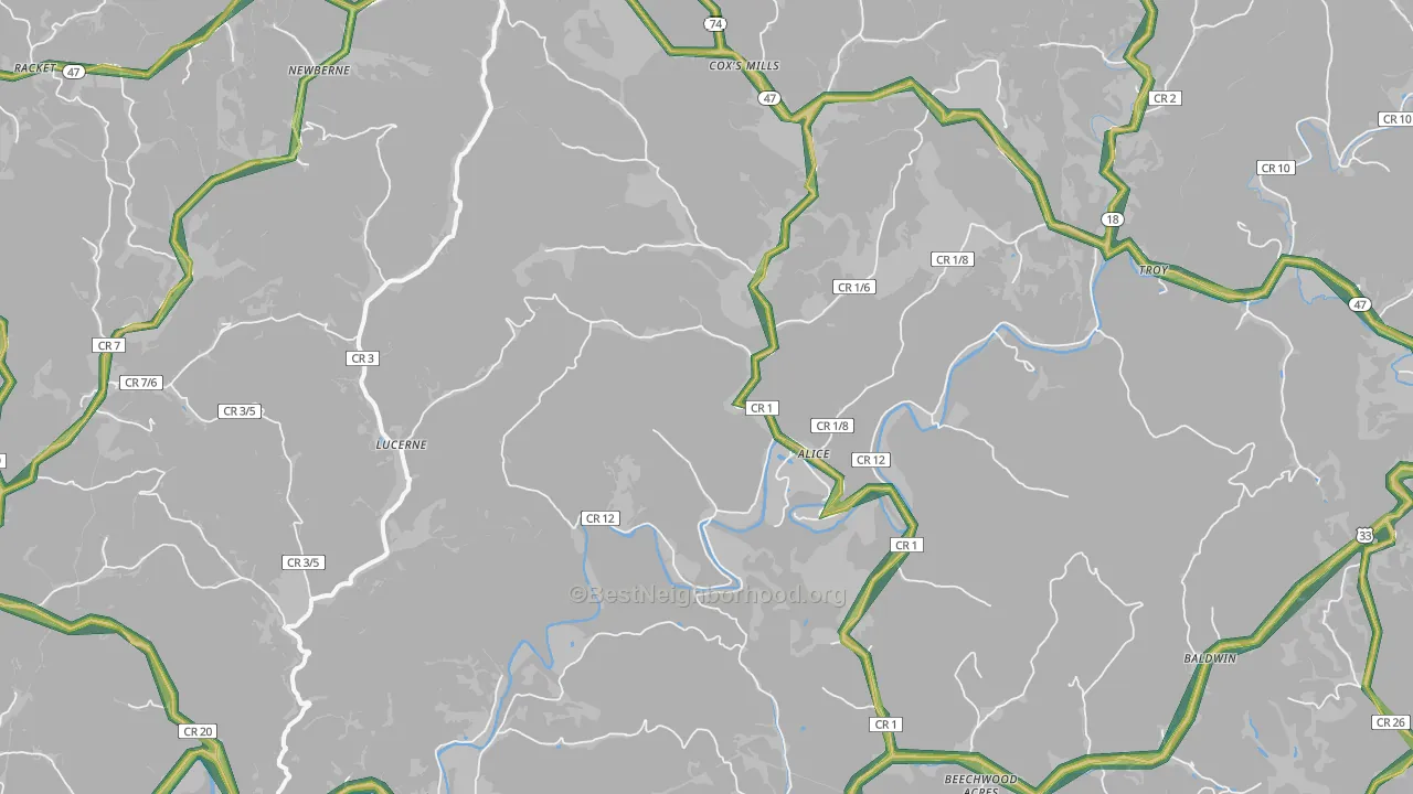 Coxs Mills, WV Map of Noise Levels in Coxs Mills