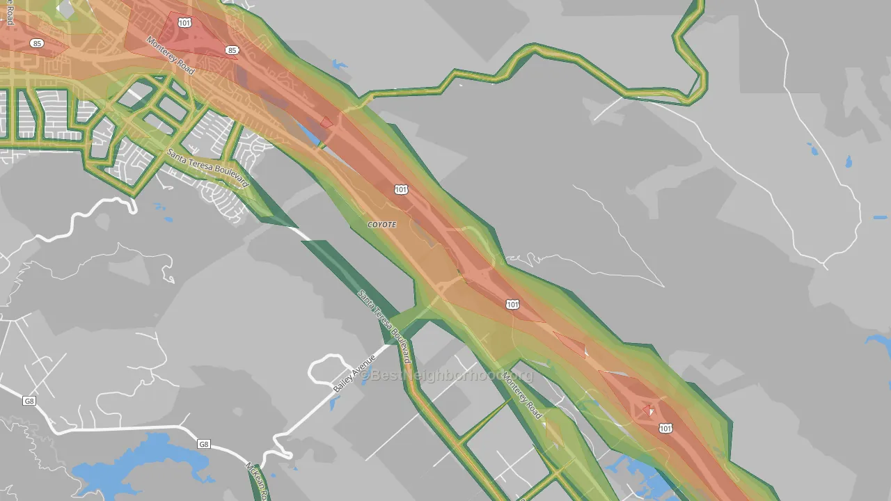 Coyote, CA Map of Noise Levels in Coyote