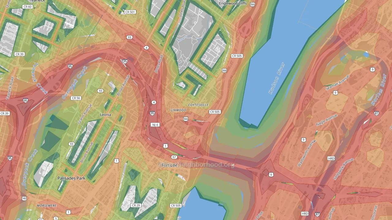Coytesville, Fort Lee, NJ Map of Noise Levels in Coytesville