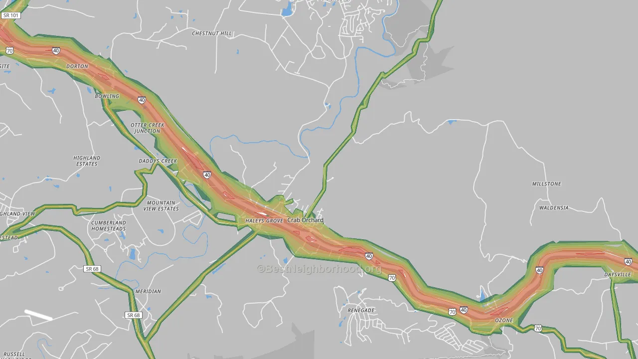 Crab Orchard, TN Map of Noise Levels in Crab Orchard