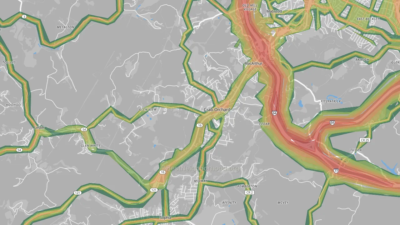 Crab Orchard, WV Map of Noise Levels in Crab Orchard