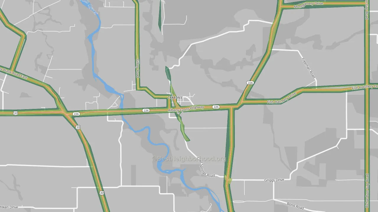 Crabtree, OR Map of Noise Levels in Crabtree