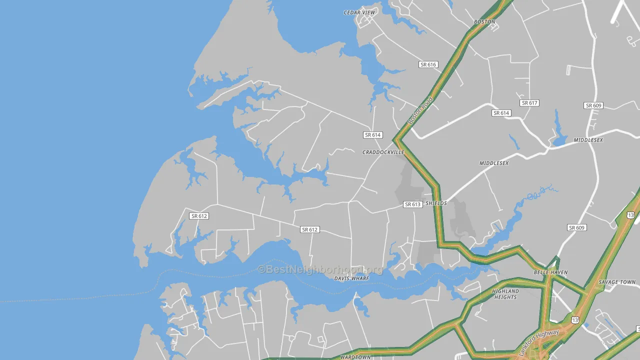 Craddockville, VA Map of Noise Levels in Craddockville