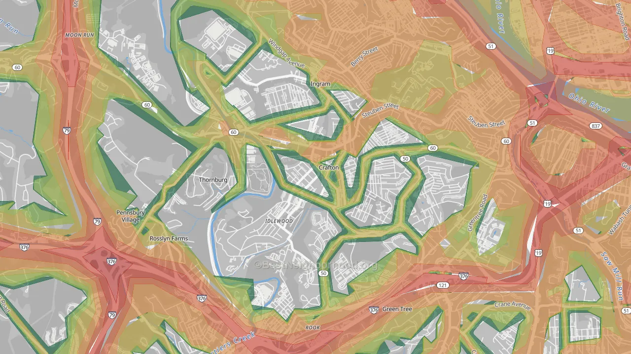 Crafton, PA Map of Noise Levels in Crafton