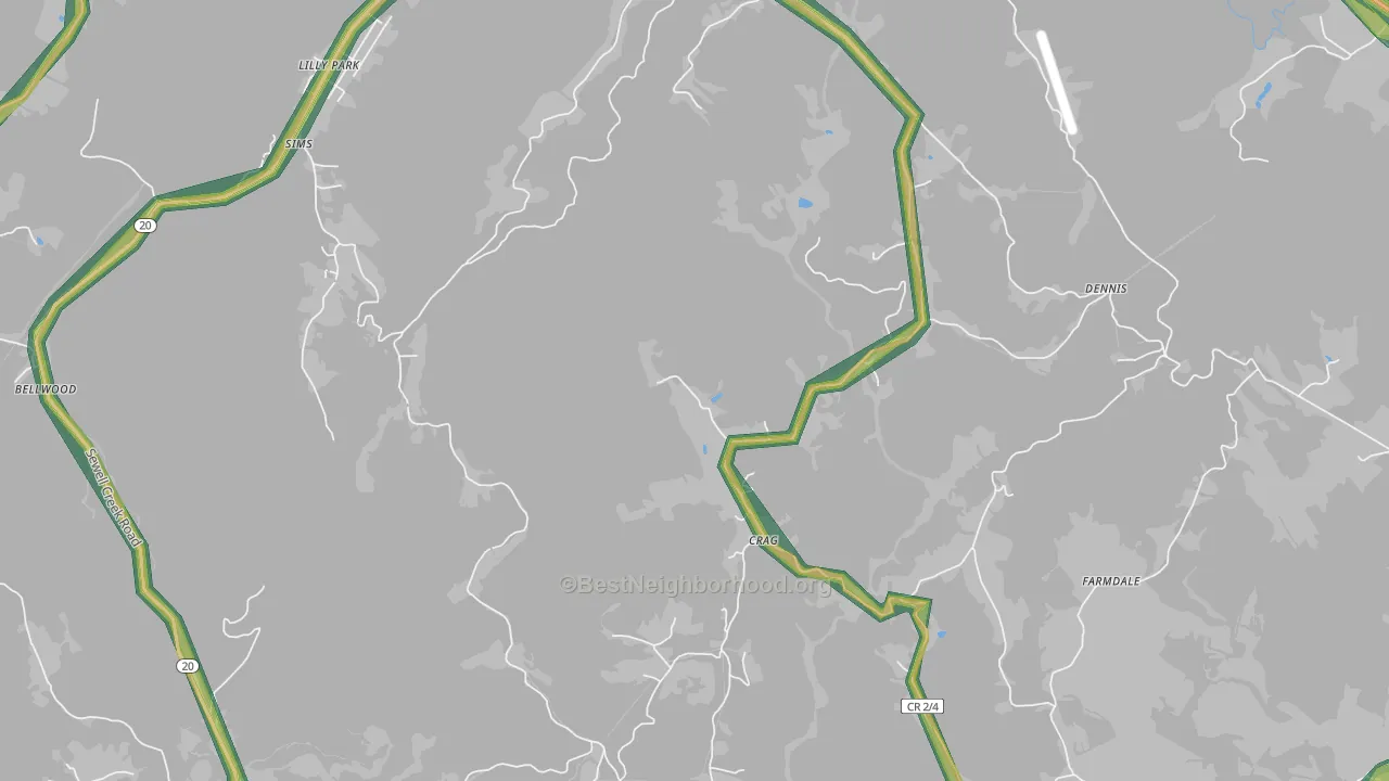 Crag, WV Map of Noise Levels in Crag