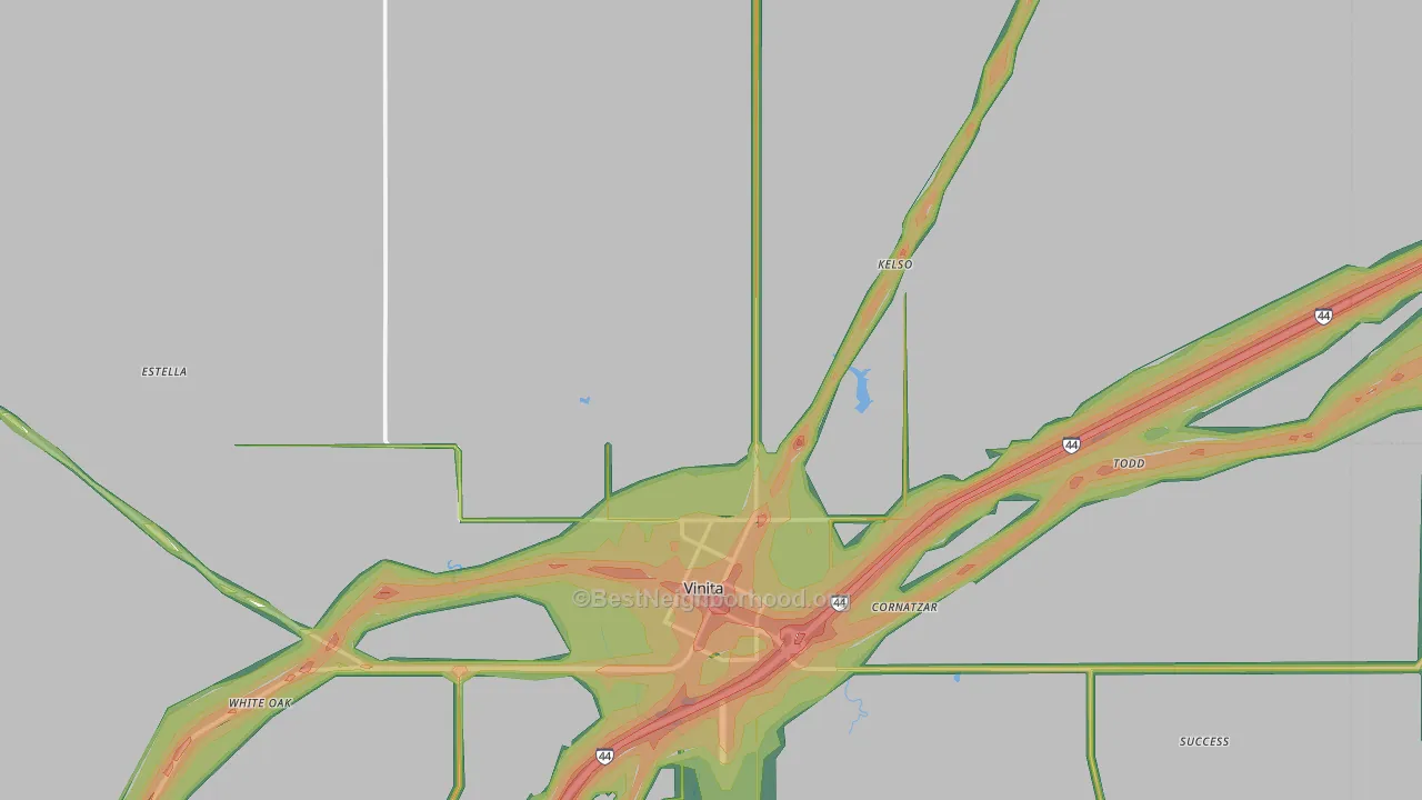 Craig County, OK Map of Noise Levels in Craig County