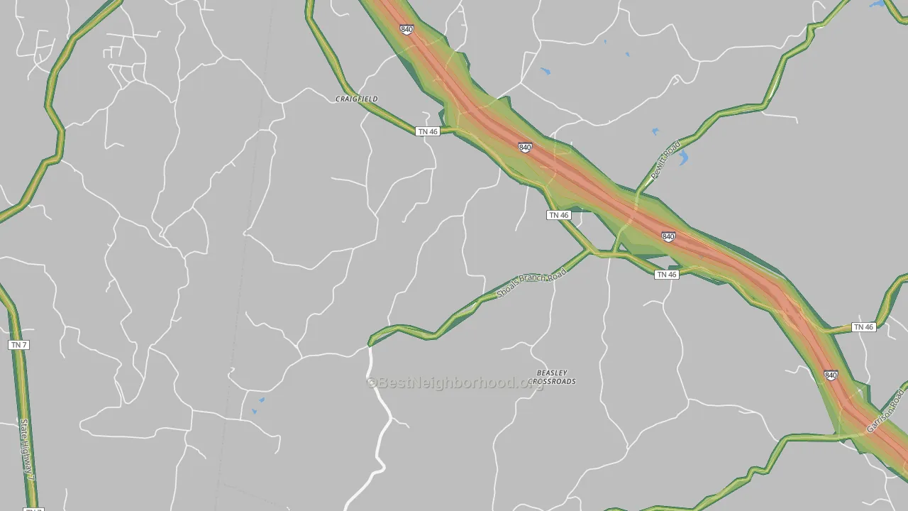 Craigfield, TN Map of Noise Levels in Craigfield