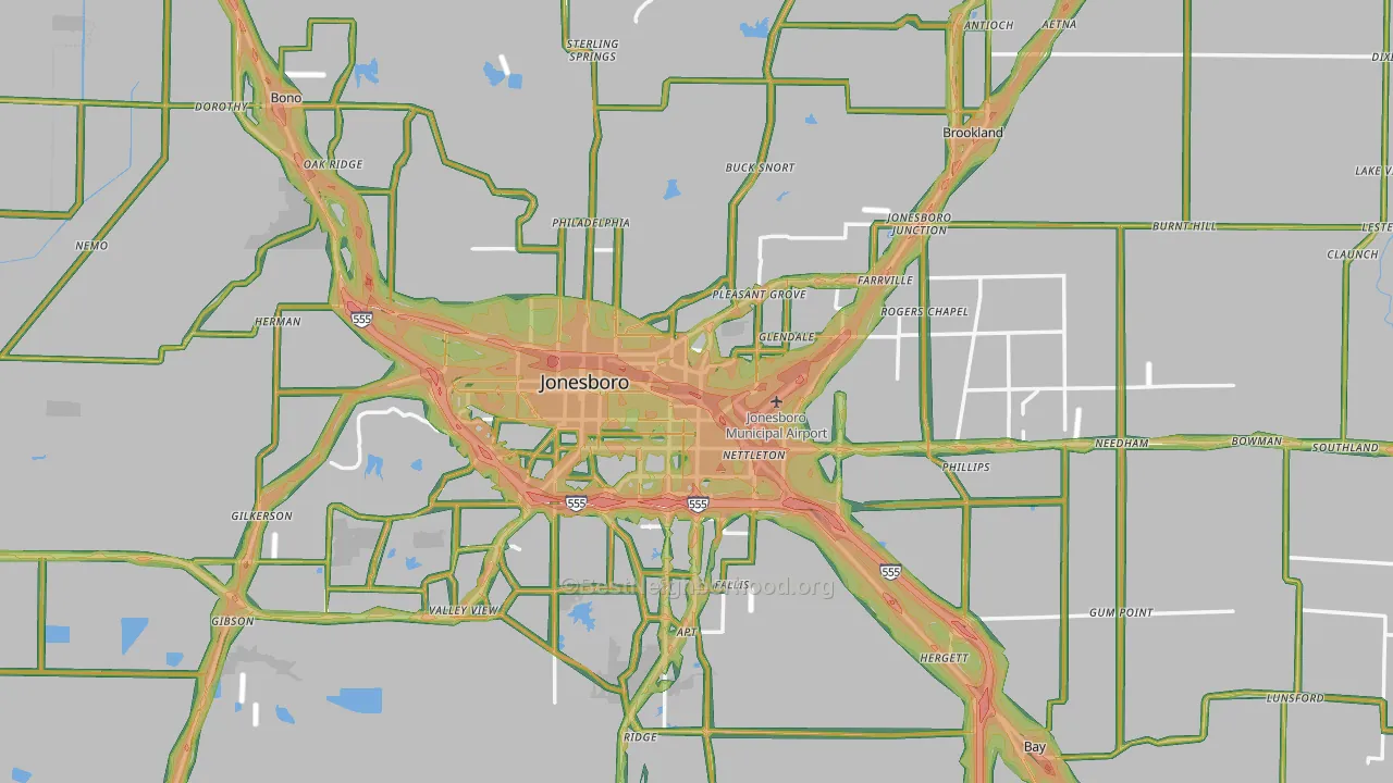 Craighead County, AR Map of Noise Levels in Craighead County