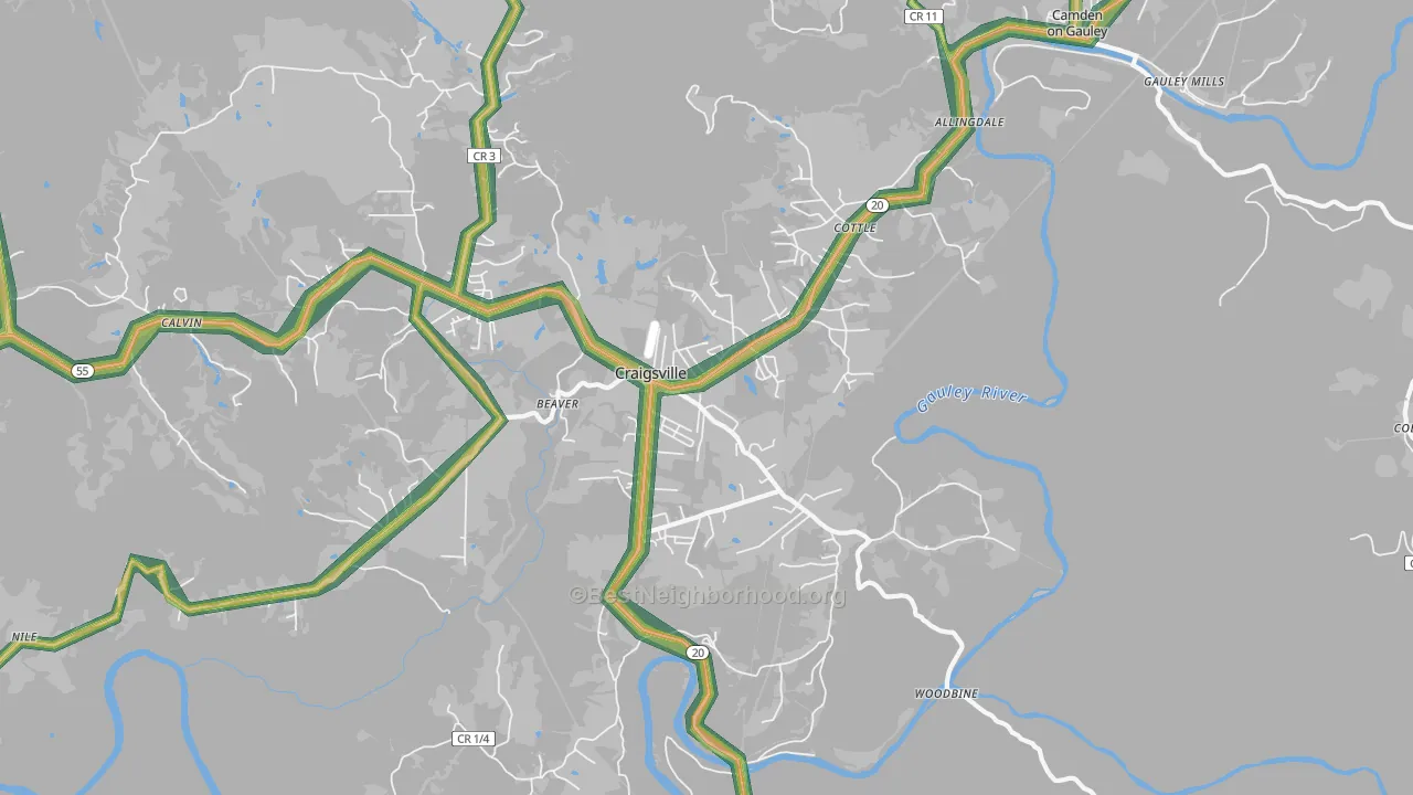 Craigsville, WV Map of Noise Levels in Craigsville