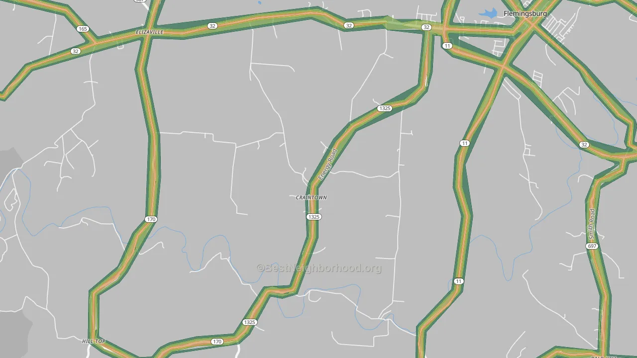 Craintown, KY Map of Noise Levels in Craintown