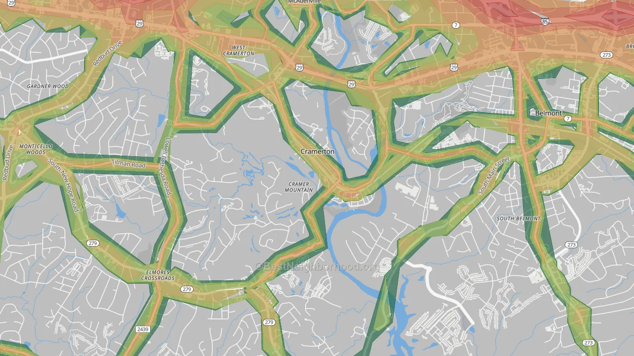 Cramerton, NC Map of Noise Levels in Cramerton