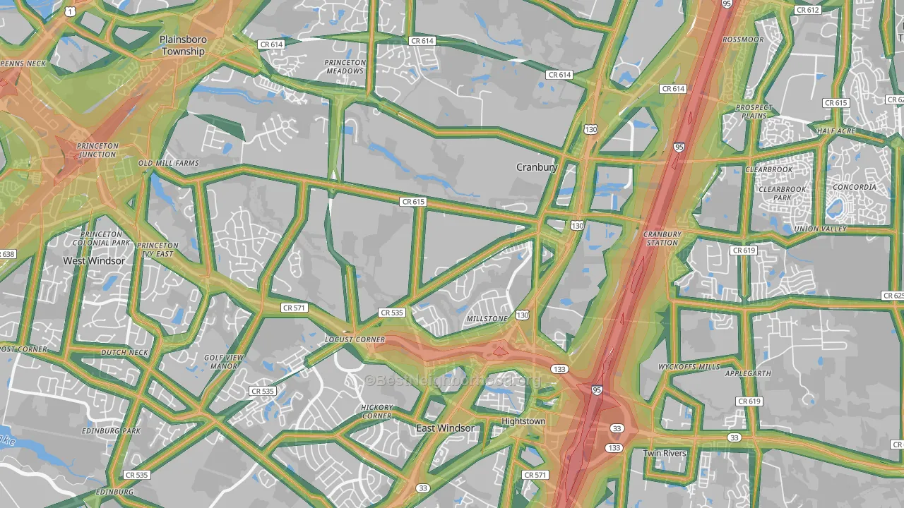 Cranbury, NJ Map of Noise Levels in Cranbury