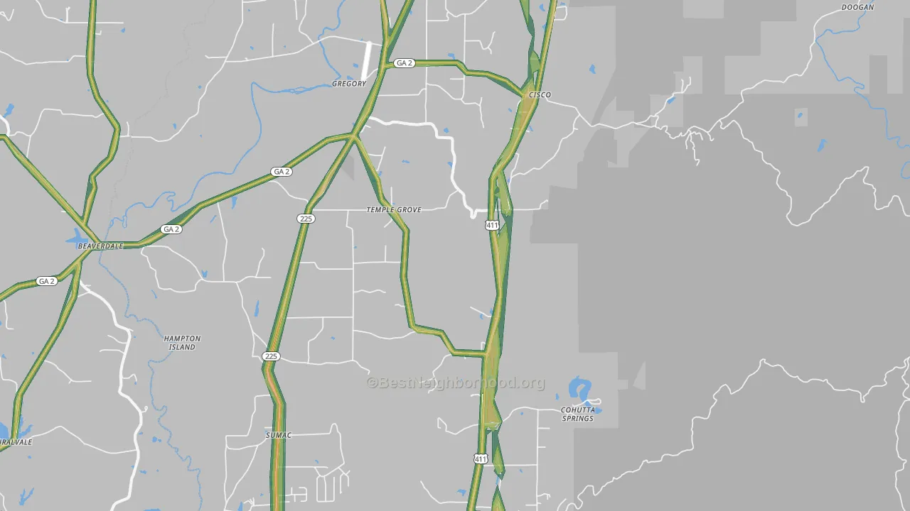 Crandall, GA Map of Noise Levels in Crandall