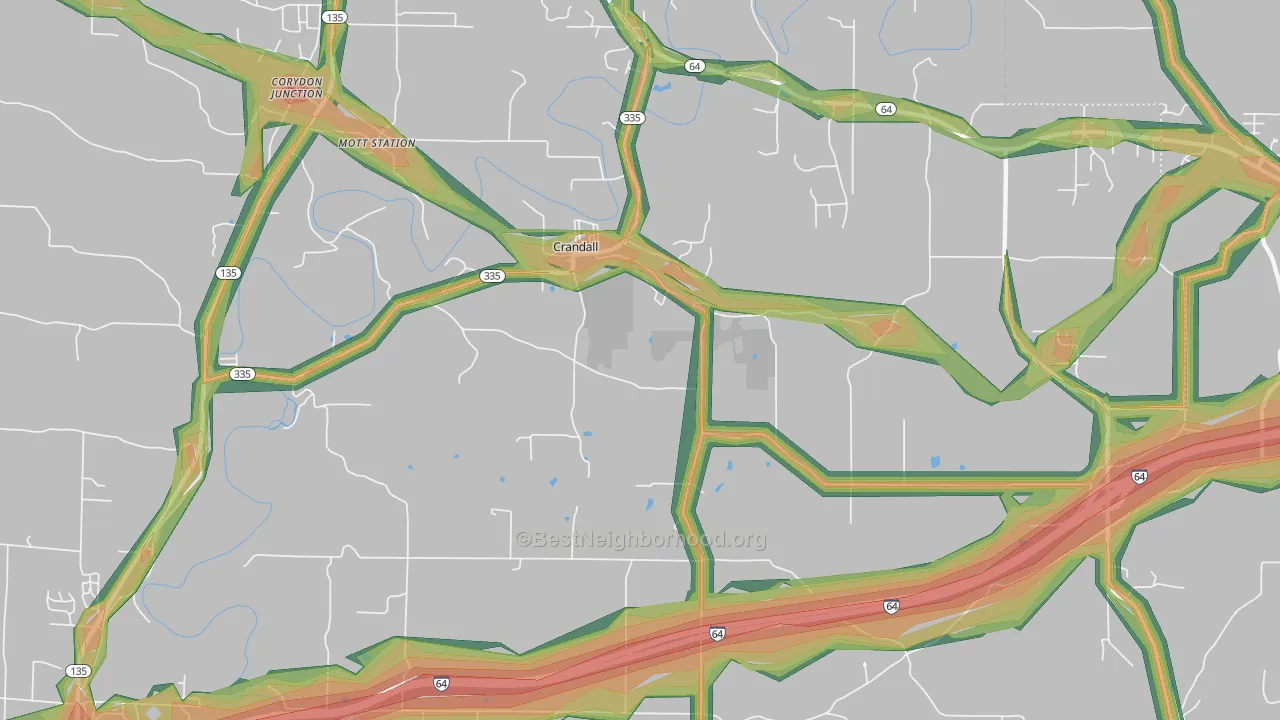 Crandall, IN Map of Noise Levels in Crandall