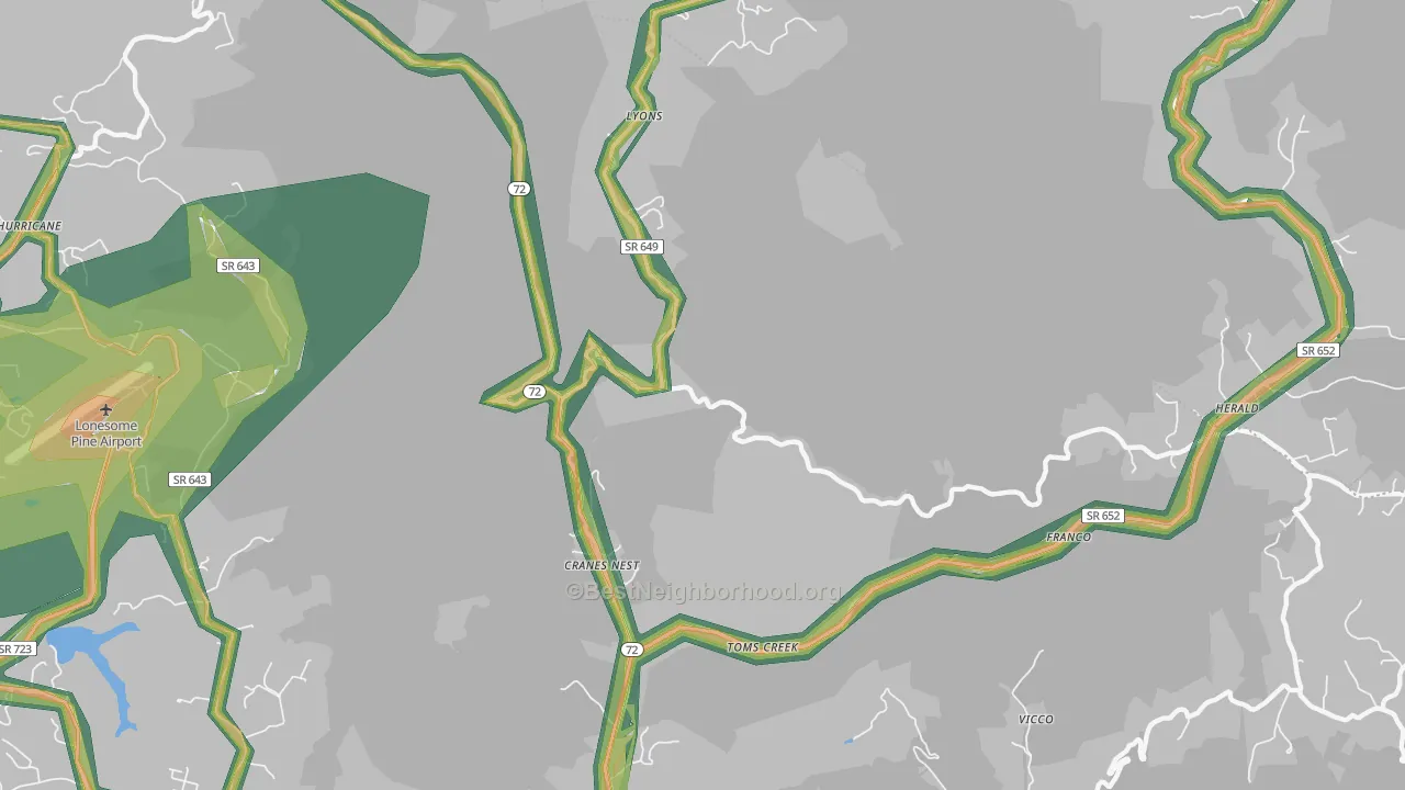 Cranes Nest, VA Map of Noise Levels in Cranes Nest