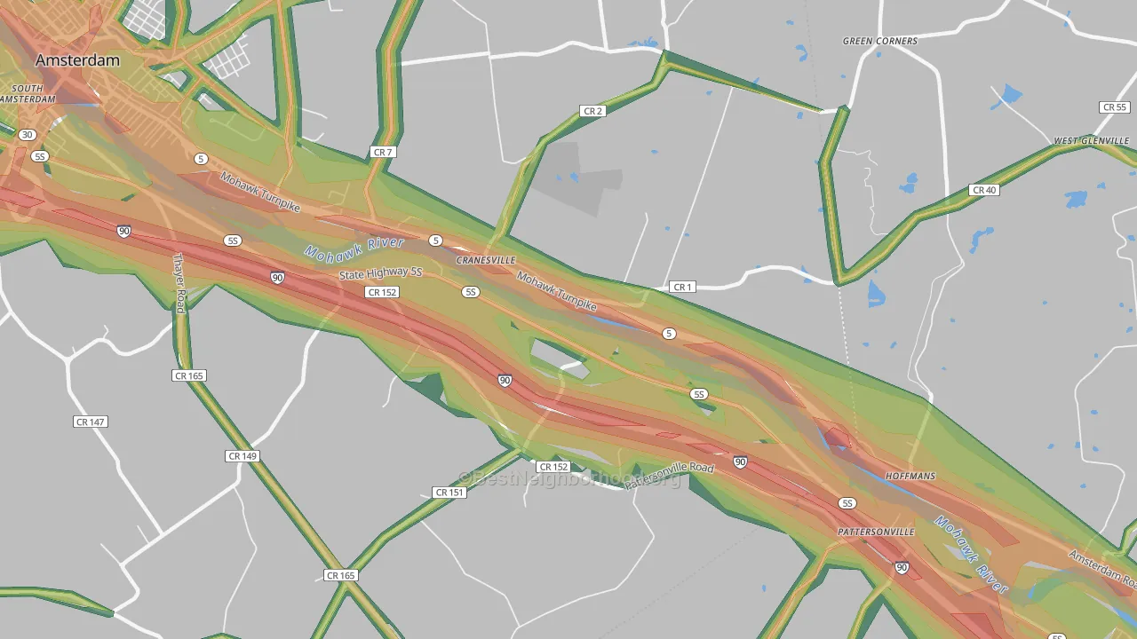 Cranesville, NY Map of Noise Levels in Cranesville