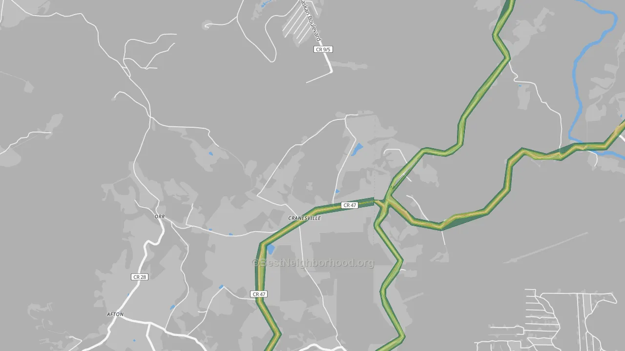 Cranesville, WV Map of Noise Levels in Cranesville