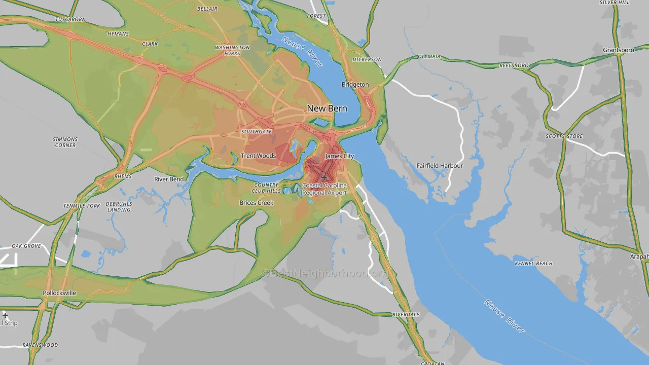 Craven County, NC Map of Noise Levels in Craven County