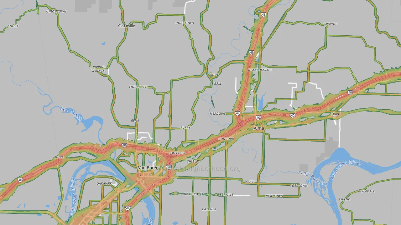 Crawford County, AR Map of Noise Levels in Crawford County