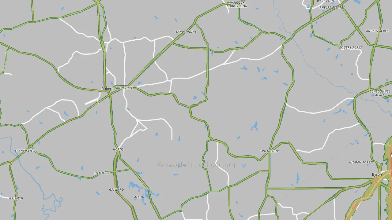 Crawford County, GA Map of Noise Levels in Crawford County