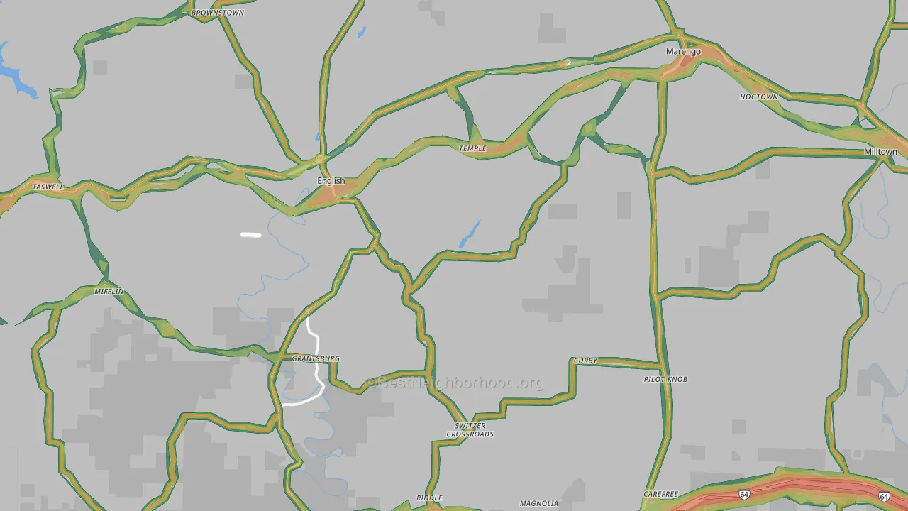 Crawford County, IN Map of Noise Levels in Crawford County