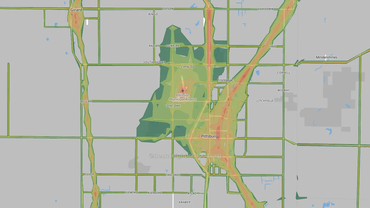 Crawford County, KS Map of Noise Levels in Crawford County
