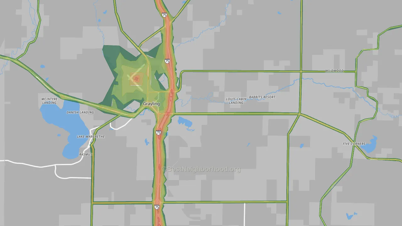 Crawford County, MI Map of Noise Levels in Crawford County