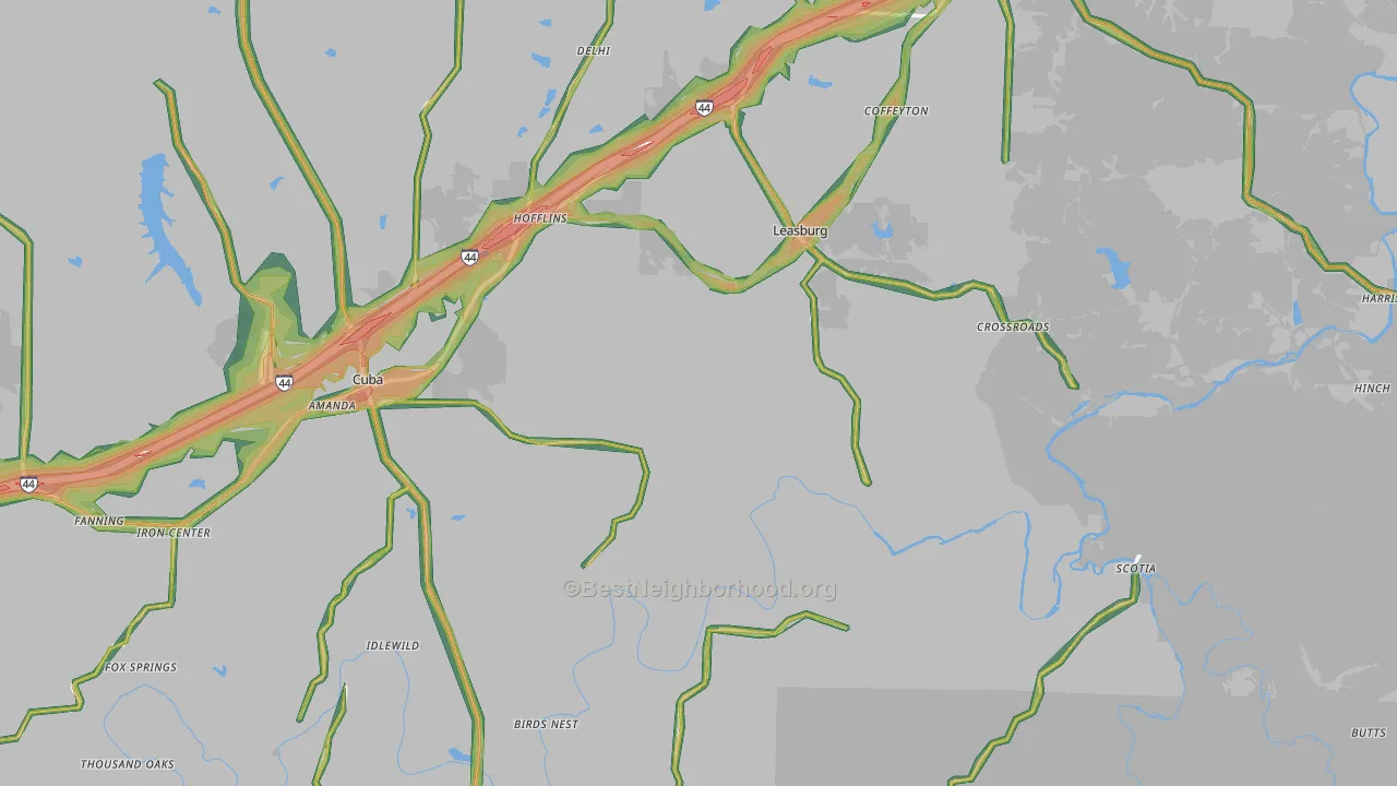 Crawford County, MO Map of Noise Levels in Crawford County