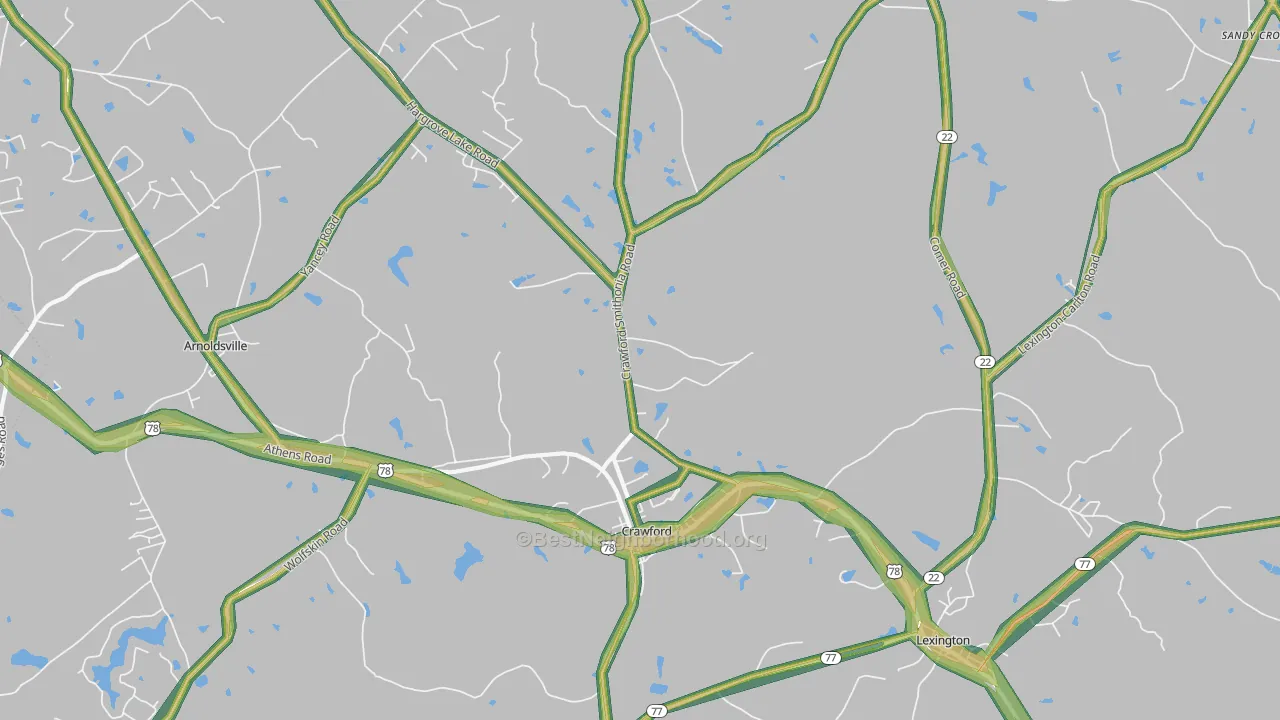 Crawford, GA Map of Noise Levels in Crawford