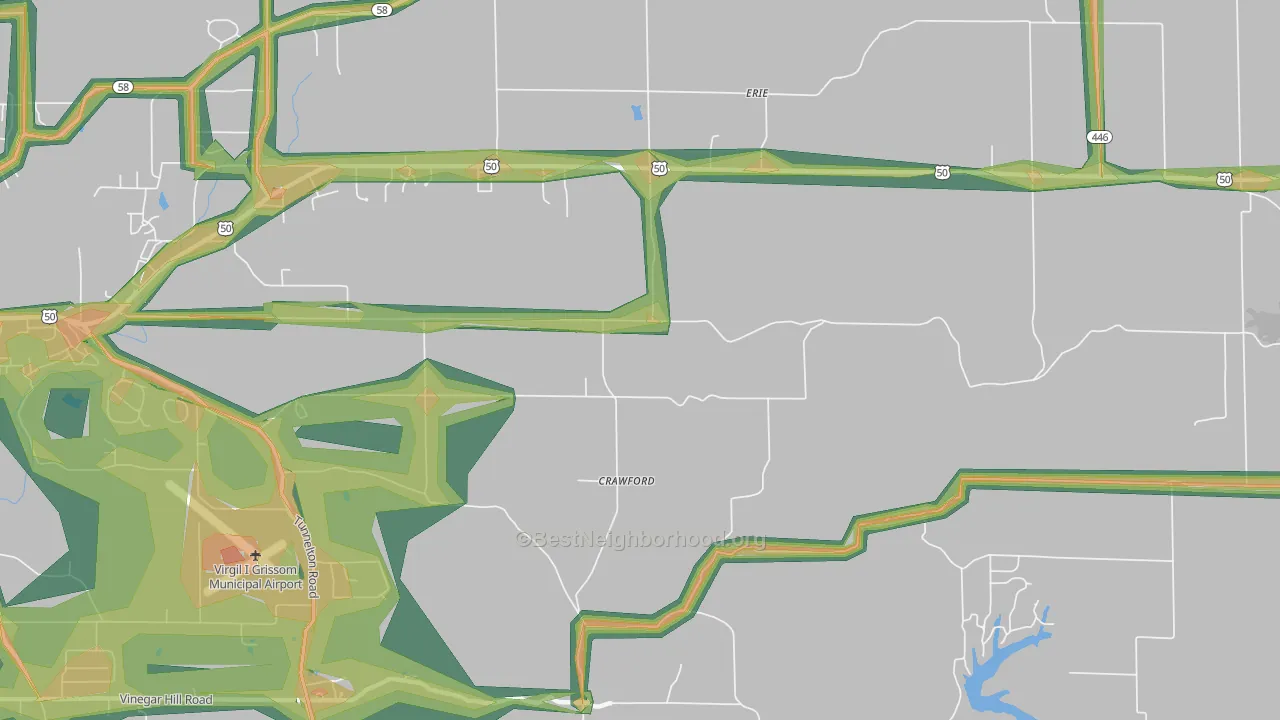 Crawford, IN Map of Noise Levels in Crawford