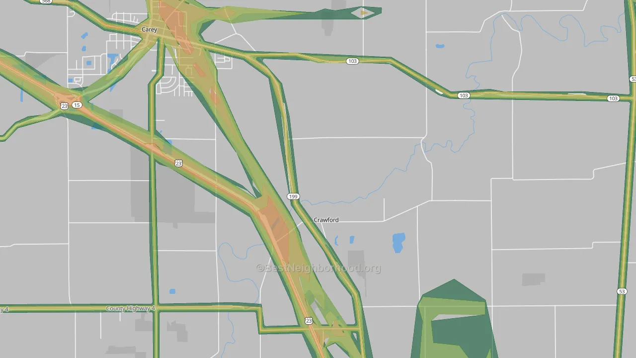 Crawford, OH Map of Noise Levels in Crawford