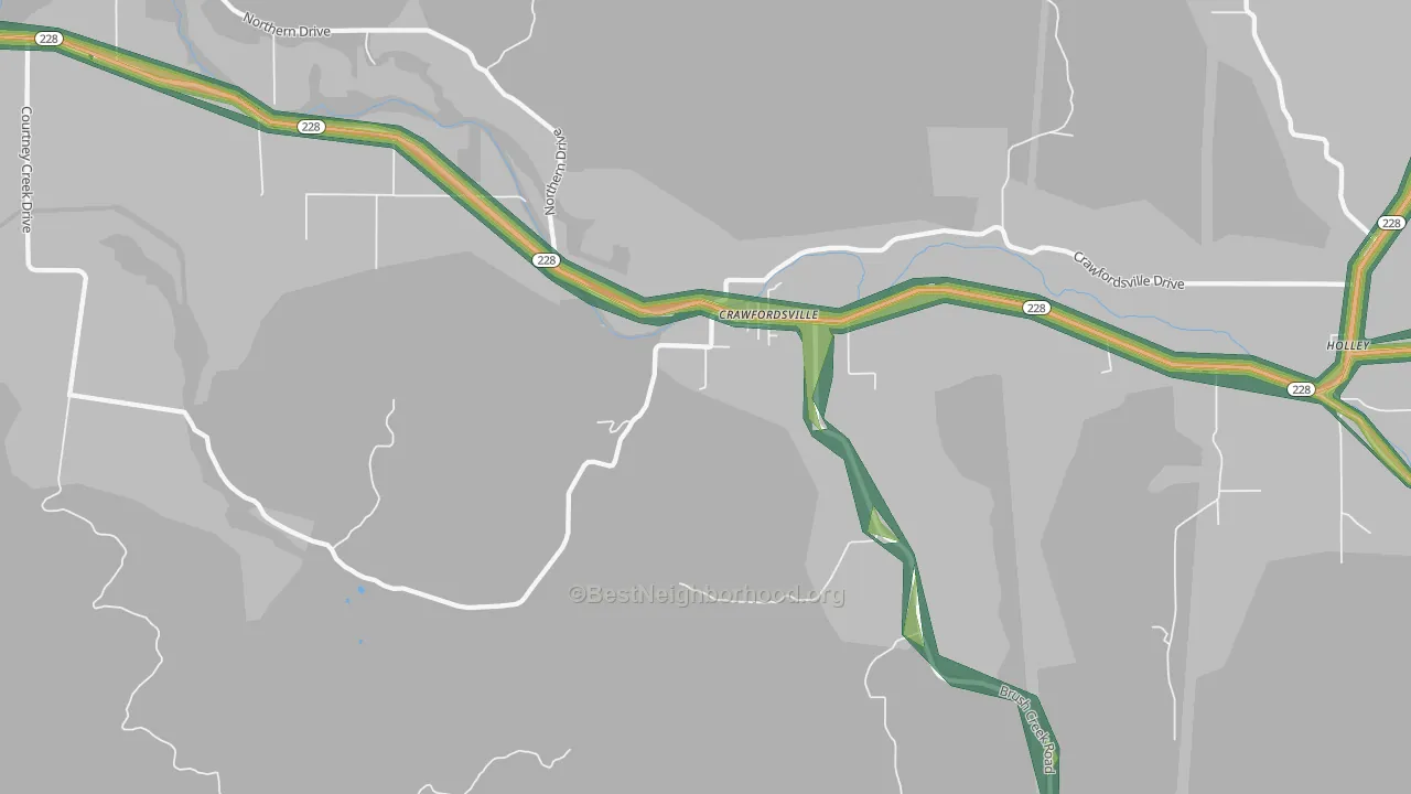 Crawfordsville, OR Map of Noise Levels in Crawfordsville