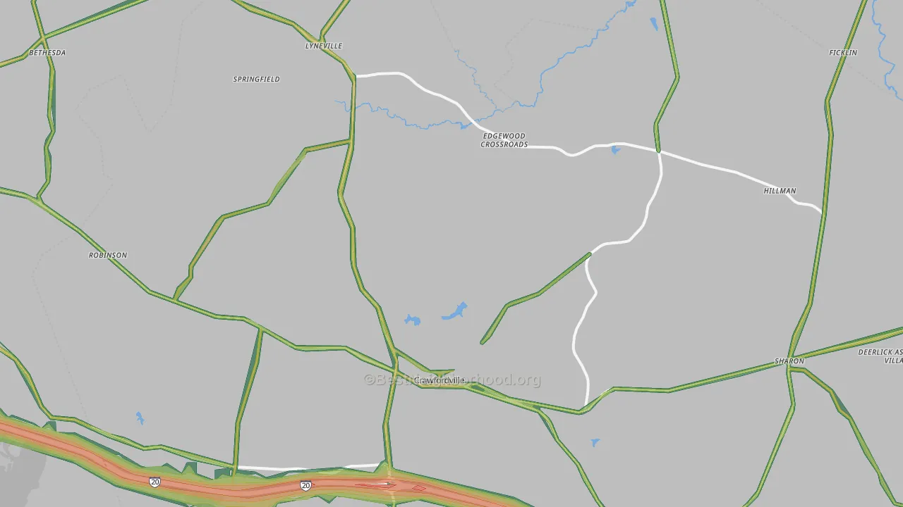 Crawfordville, GA Map of Noise Levels in Crawfordville