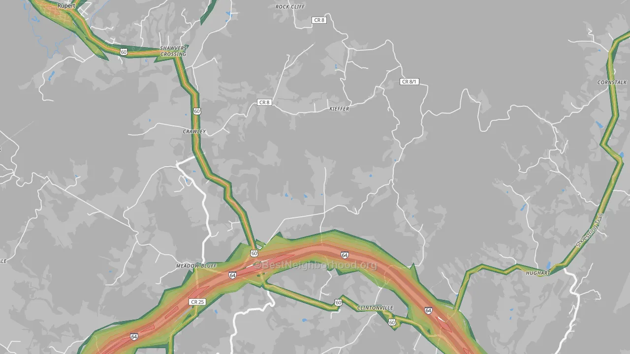 Crawley, WV Map of Noise Levels in Crawley